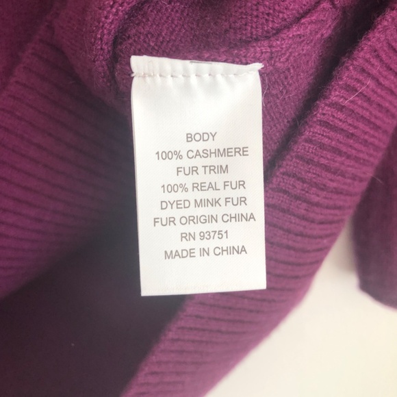 inCashmere Womens Sz Small 100% Cashmere Purple Pullover Mink Fur - Picture 6 of 7